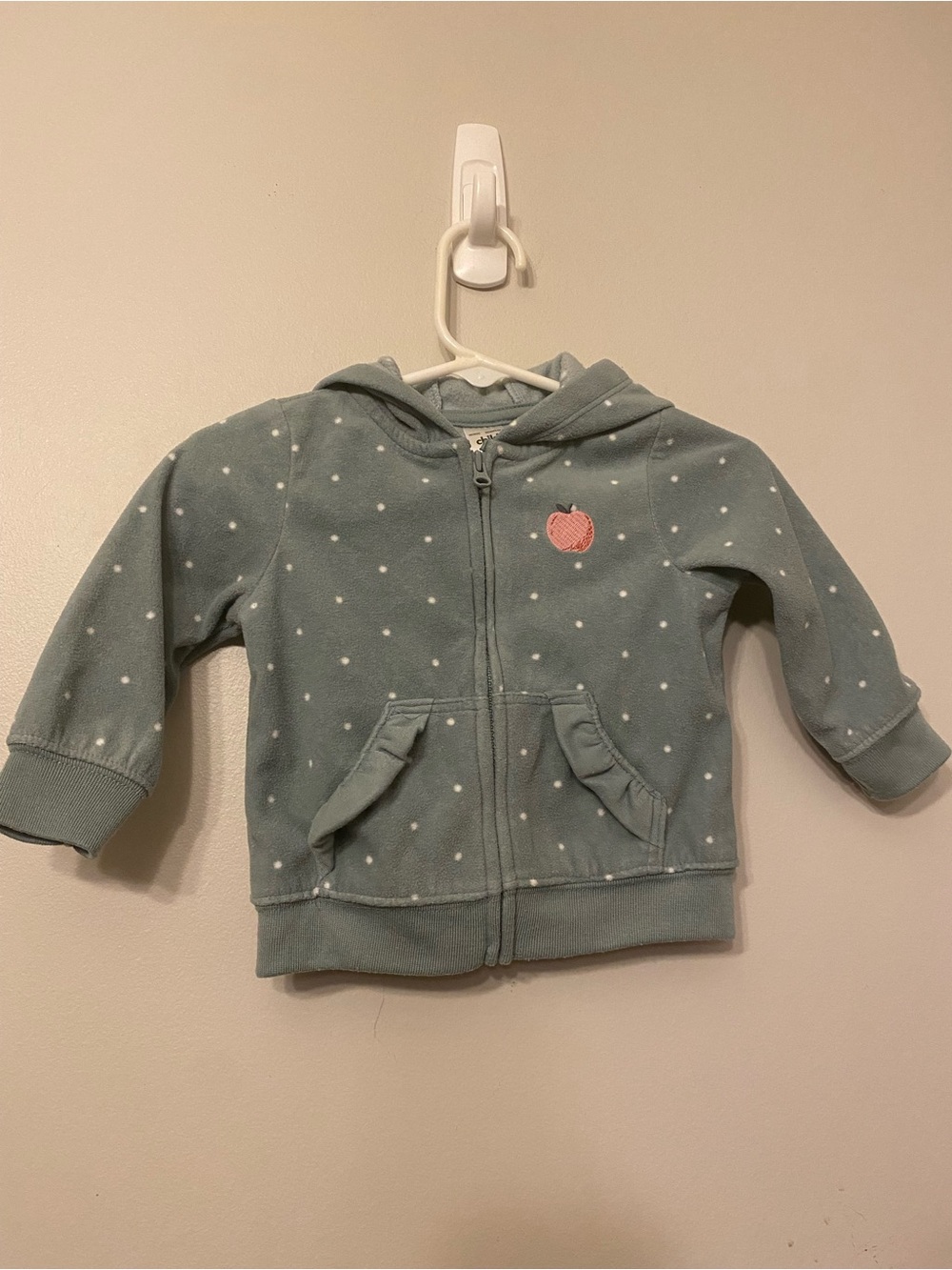 Carter's Sage Green Polka Dot Hooded Zip-Up Sweatshirt with Peach Patch